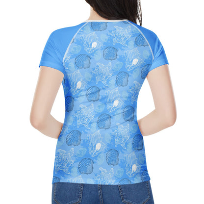 Blue Seashell Ocean Women's All-Over Print T shirt