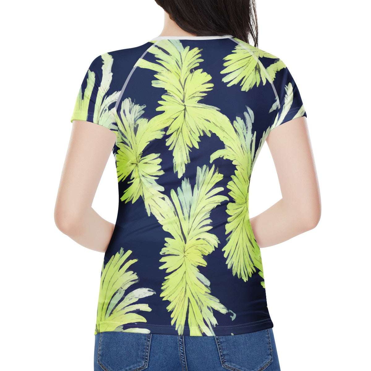 Palm Fronds - Lime Green and Black Women's All-Over Print T shirt