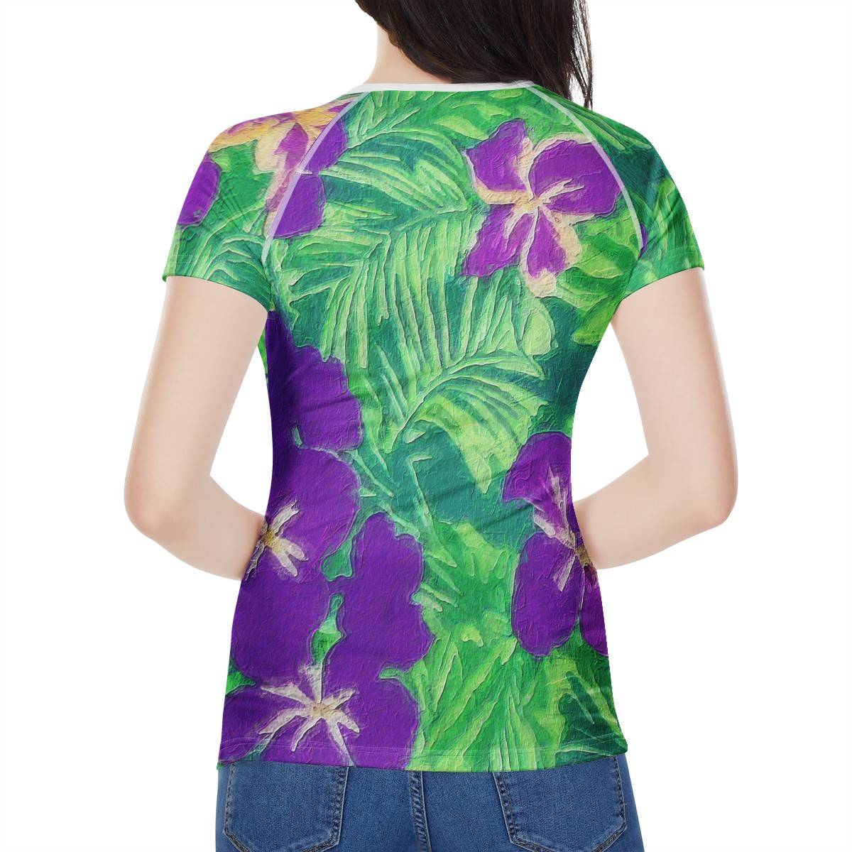 Blue Flag Iris on Green Women's All-Over Print T shirt - Luxtrini, LLC