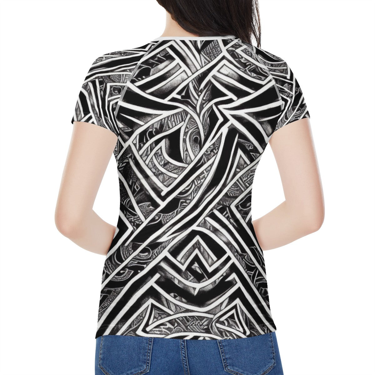 Black and White Polynesian Women's All-Over Print T shirt