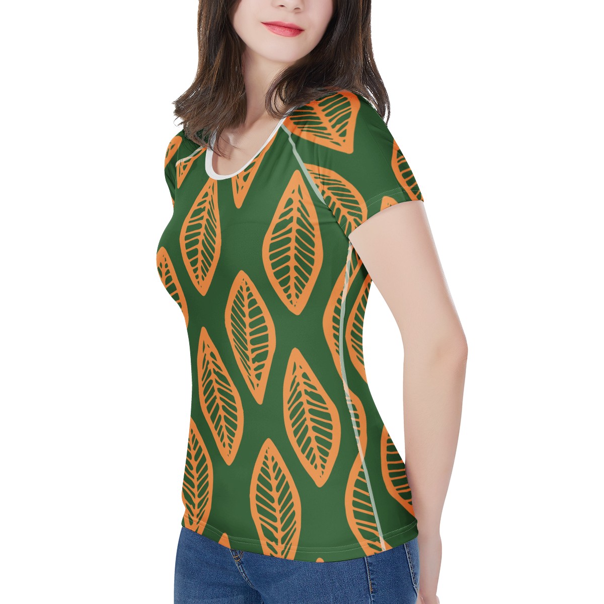 African Mud Cloth #16 Green and Orange Women's All-Over Print T shirt