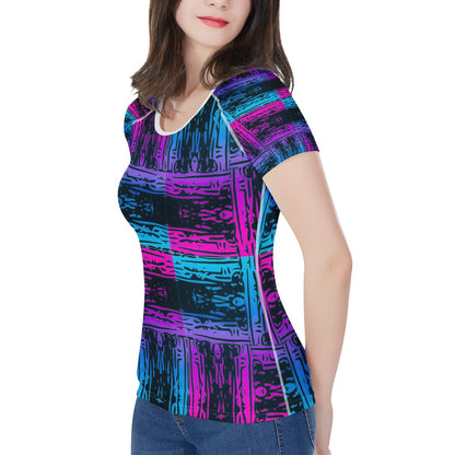 San Marcos Plaid Blue and Purple Women's All-Over Print T shirt