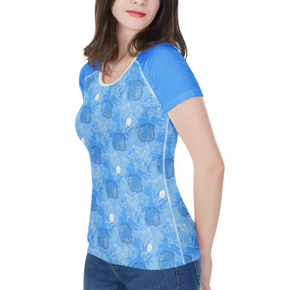 Blue Seashell Ocean Women's All-Over Print T shirt