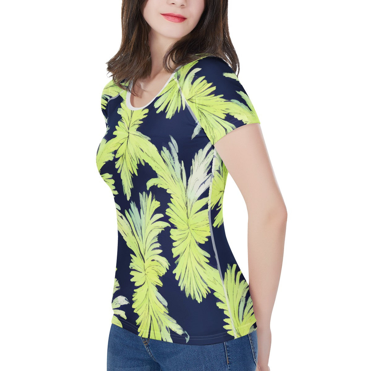 Palm Fronds - Lime Green and Black Women's All-Over Print T shirt