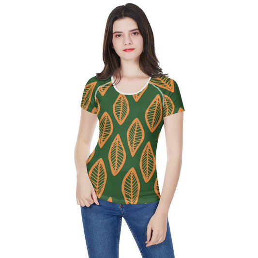 African Mud Cloth #16 Green and Orange Women's All-Over Print T shirt