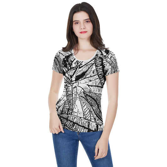 Black and White Croton Women's All-Over Print T shirt