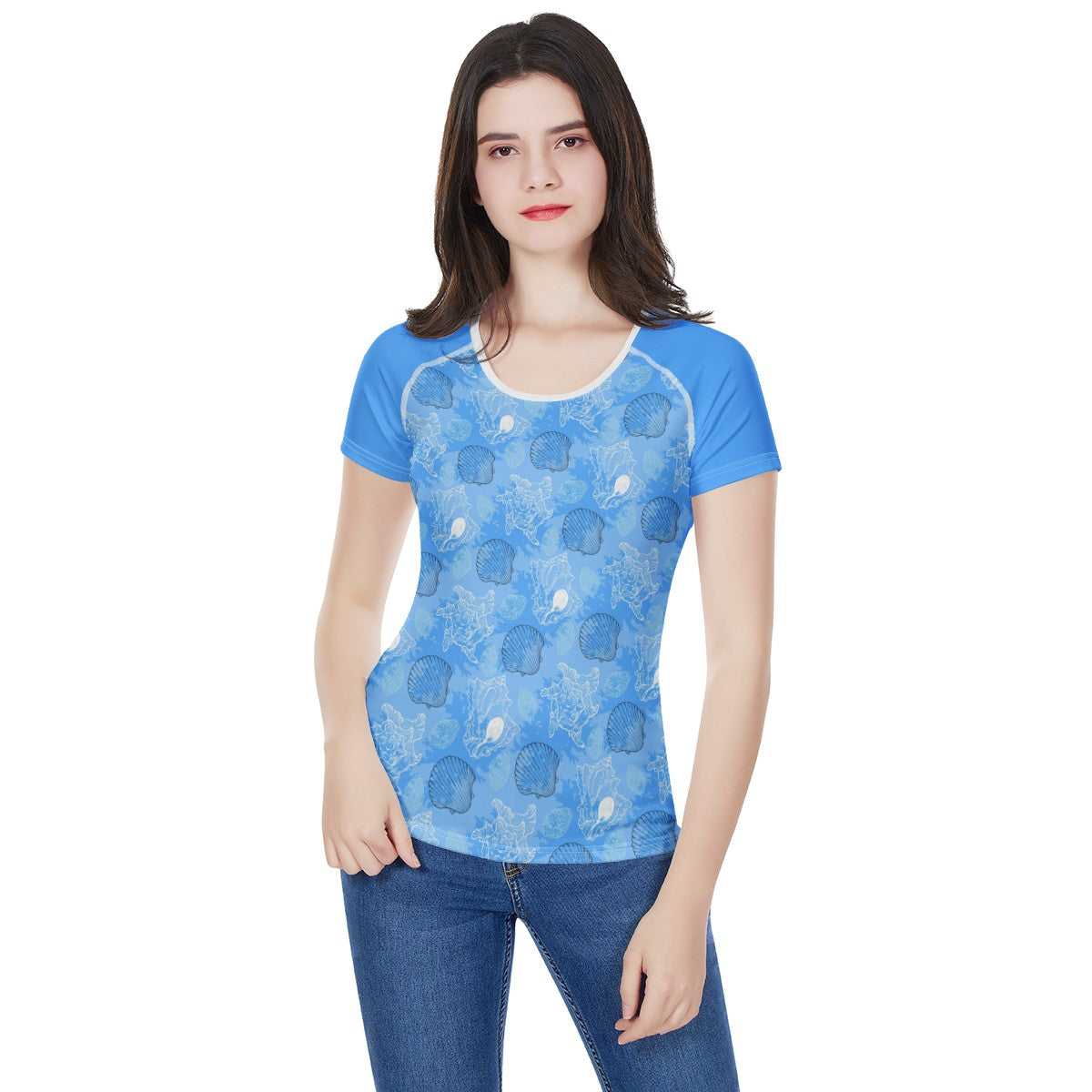 Blue Seashell Ocean Women's All-Over Print T shirt