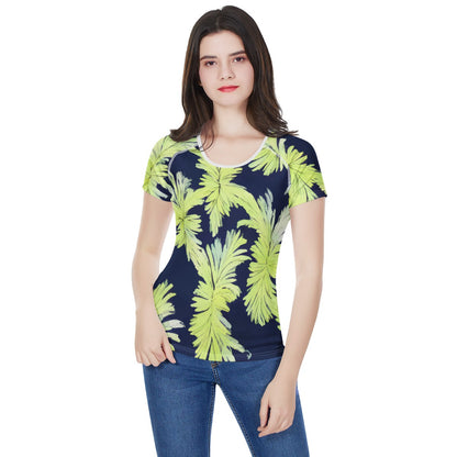 Palm Fronds - Lime Green and Black Women's All-Over Print T shirt