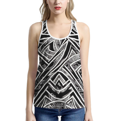 Black and White Polynesian Women's I-shaped Tank