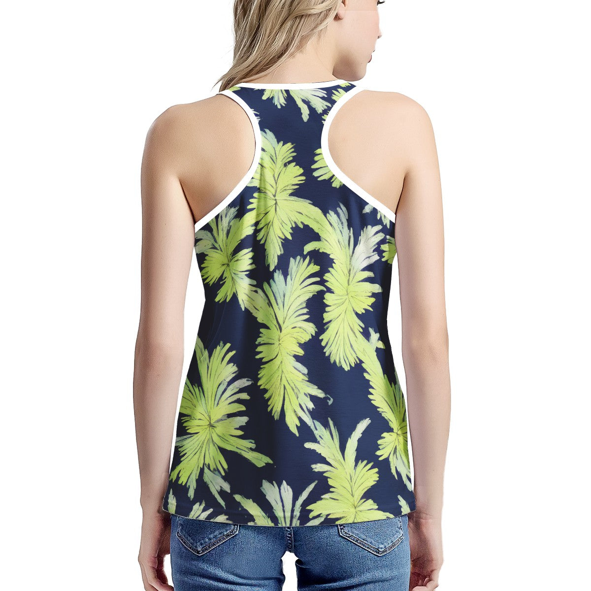 Puakenikeni - Lime Green and Black Women's I-shaped Tank - Luxtrini, LLC