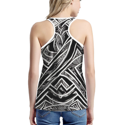 Black and White Polynesian Women's I-shaped Tank