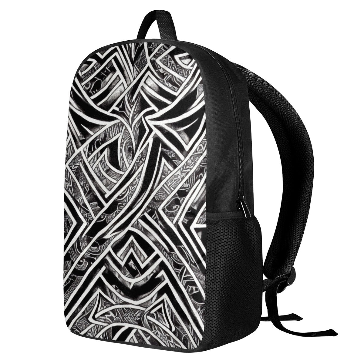 Black and White Polynesian Kids Black Chain Backpack