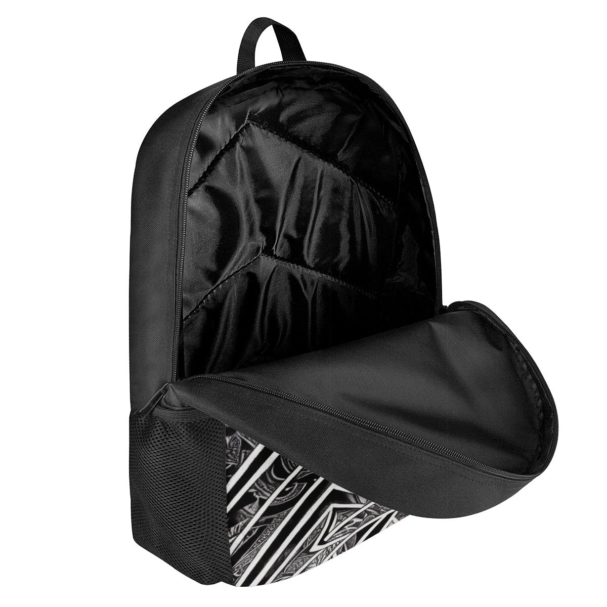 Black and White Polynesian Kids Black Chain Backpack