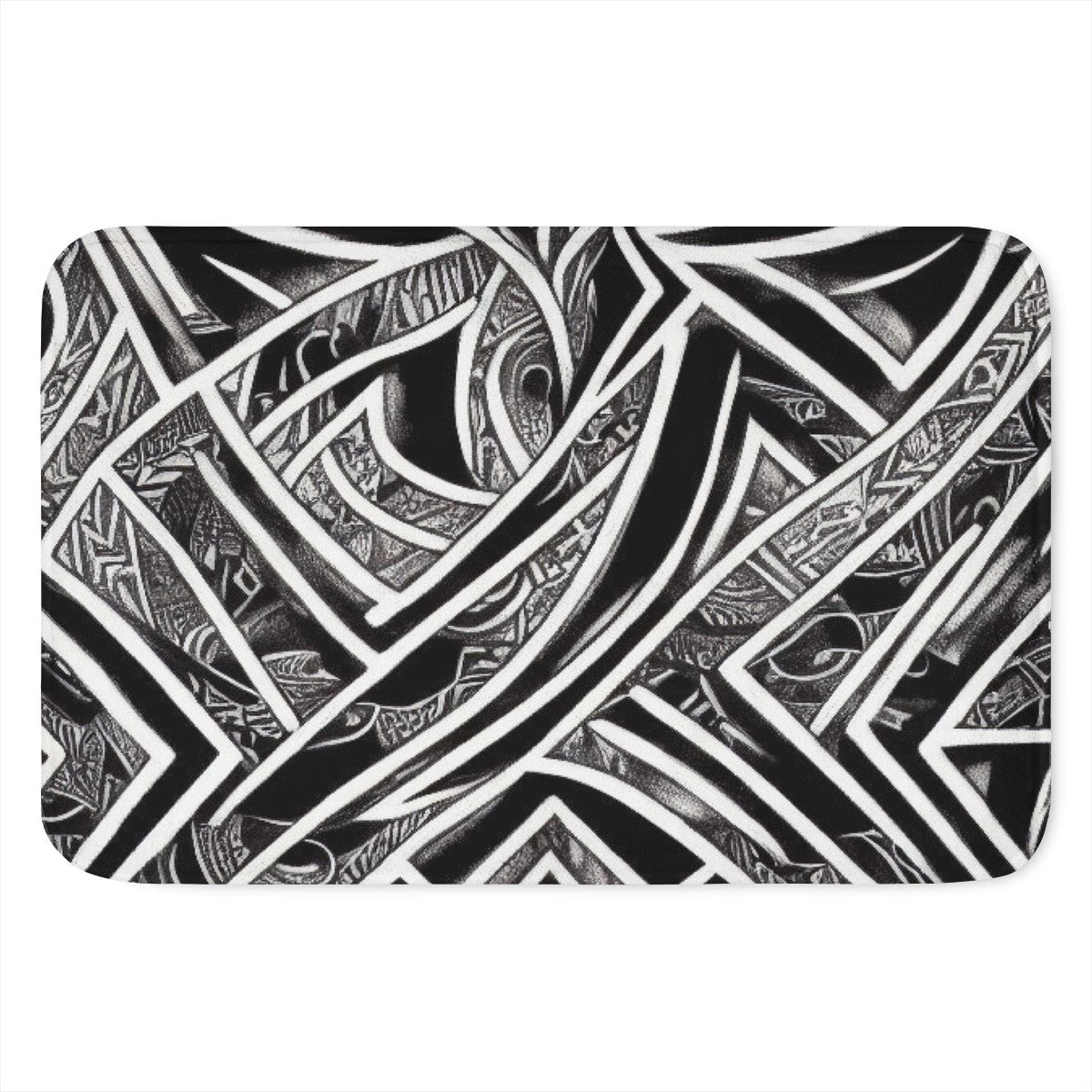 Black and White Polynesian Plush Doormat