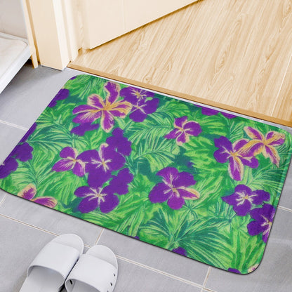 Blue Flag Iris on Green Plush Doormat - Luxtrini, LLC