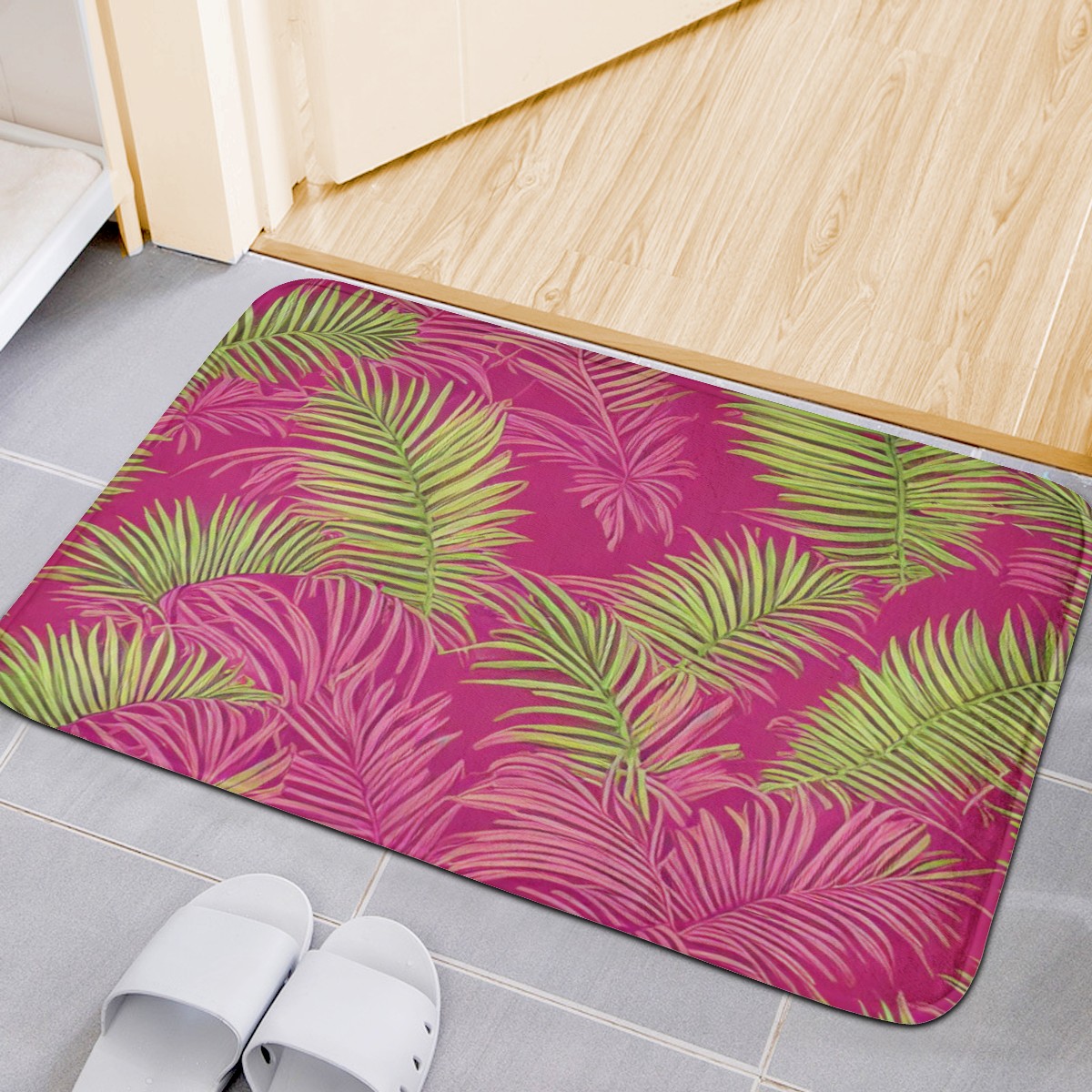 Sago Palms Plush Doormat ONESIZE White