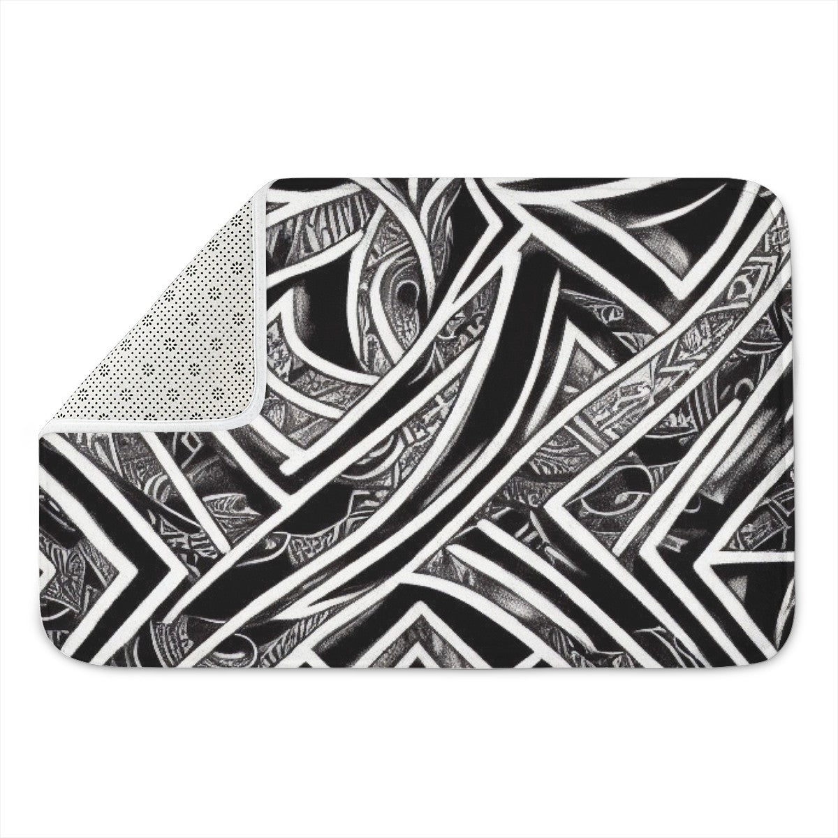 Black and White Polynesian Plush Doormat