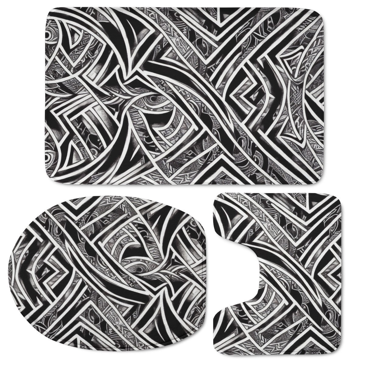 Black and White Polynesian Toilet Three Pieces Set