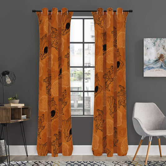 SeaShell Ocean in Orange Long Curtains | Home Decor