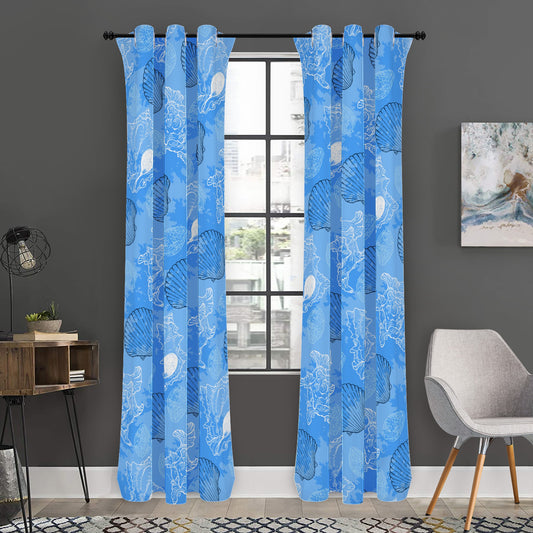 Blue Seashell Ocean Long Curtains | Home Decor