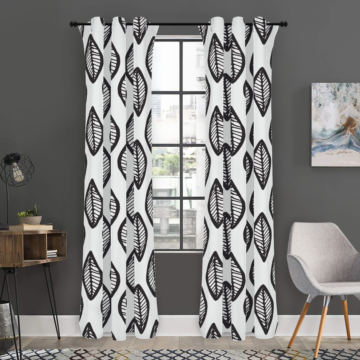 African | Ethnic | Mudcloth | #16 Black and White Long Curtains | Home Decor