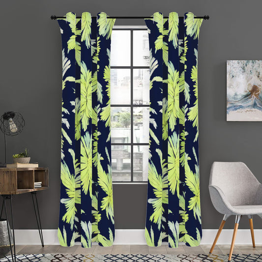 Palm Fronds - Lime Green and Black Long Curtains | Home Decor