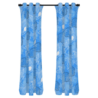 Blue Seashell Ocean Long Curtains | Home Decor