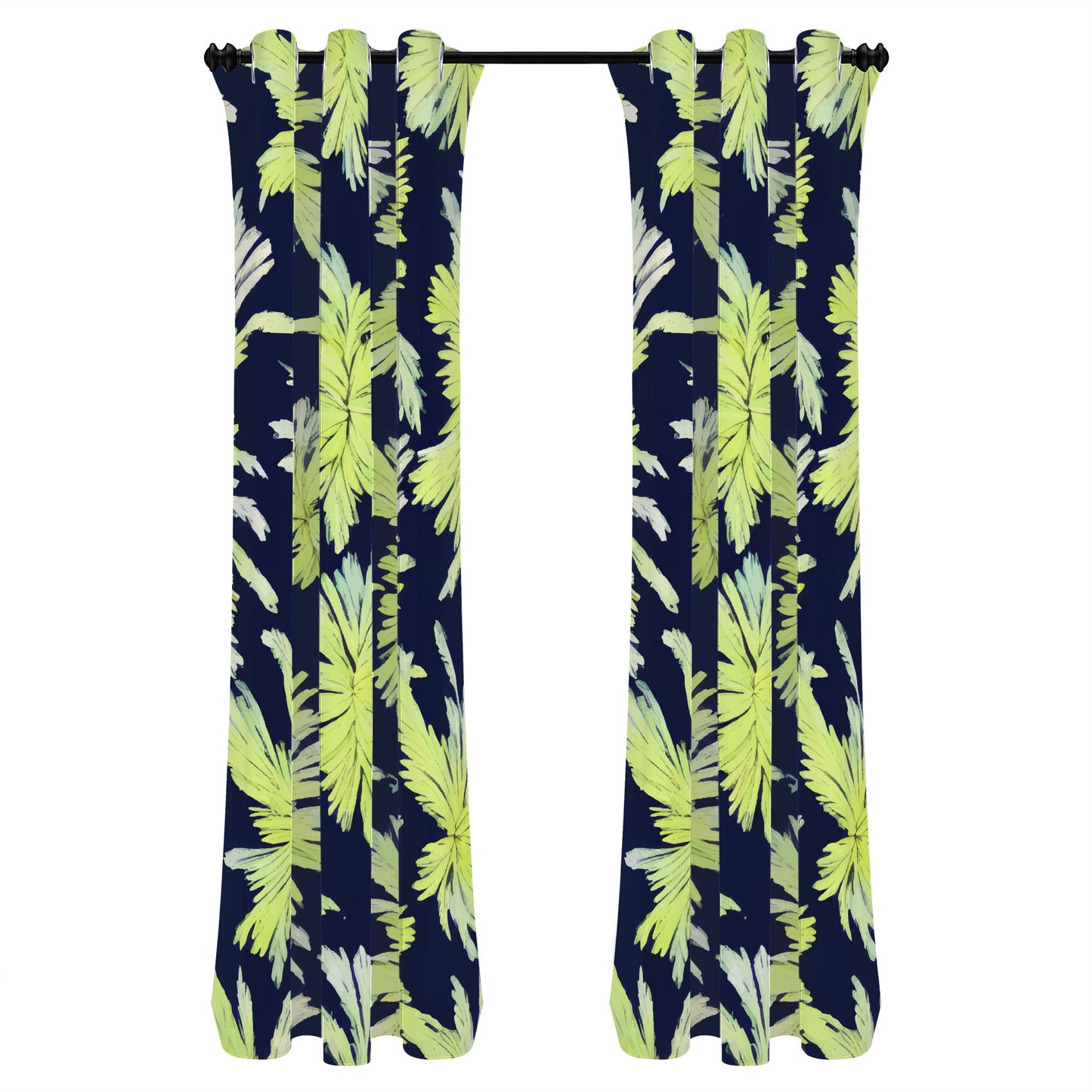 Palm Fronds - Lime Green and Black Long Curtains | Home Decor