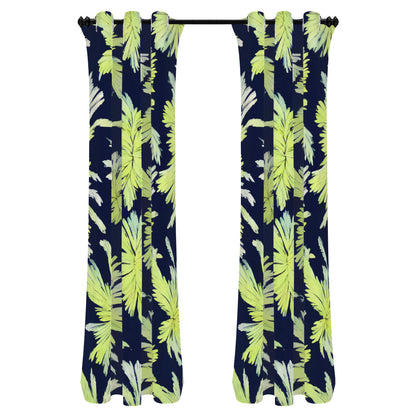 Palm Fronds - Lime Green and Black Long Curtains | Home Decor