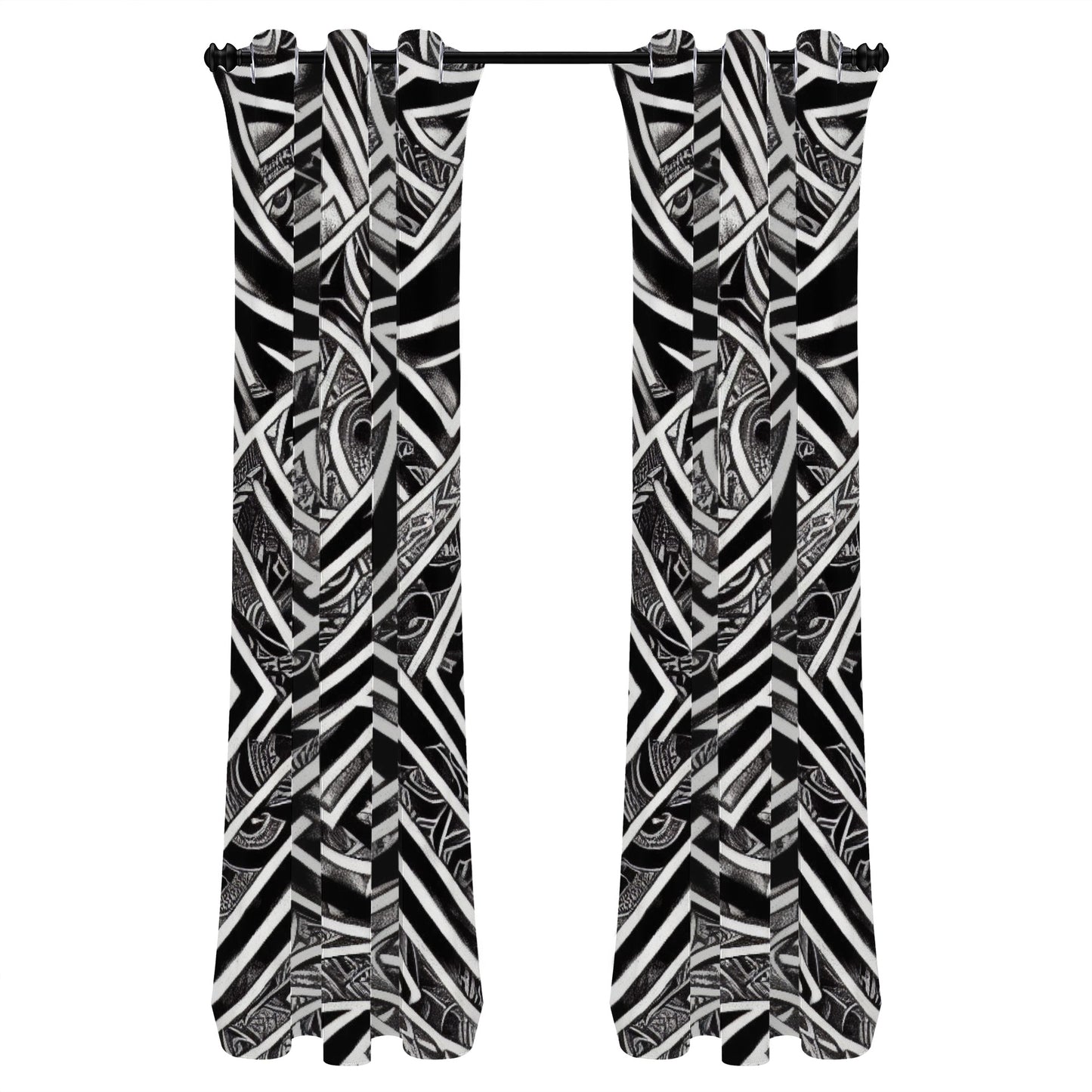 Black and White Polynesian Long Curtains | Home Decor