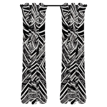 Black and White Polynesian Long Curtains | Home Decor