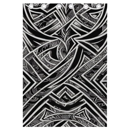 Black and White Polynesian Long Curtains | Home Decor