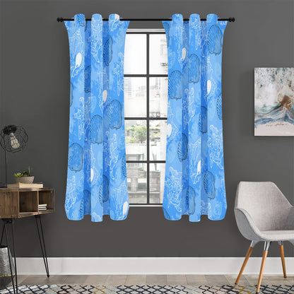 Blue Seashell Ocean Short Curtains | Home Decor