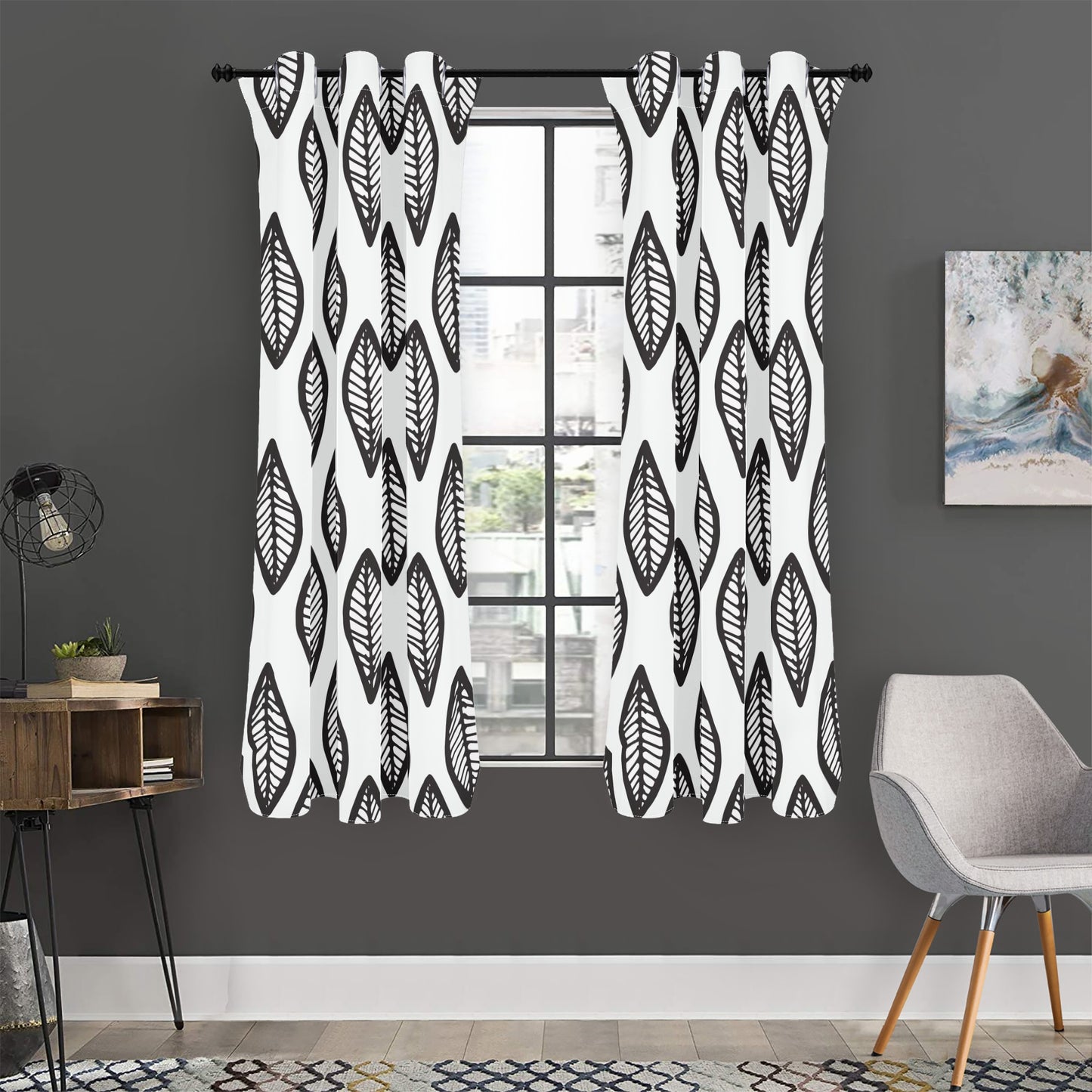 African | Ethnic | Mudcloth | #16 Black and White Short Curtains | Home Decor