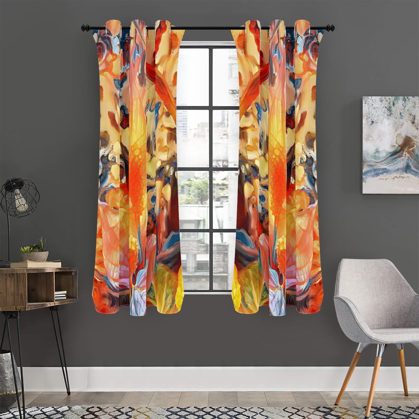 Golden Peace Lily Short Curtains | Home Decor