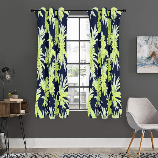 Palm Fronds - Lime Green and Black Short Curtains | Home Decor