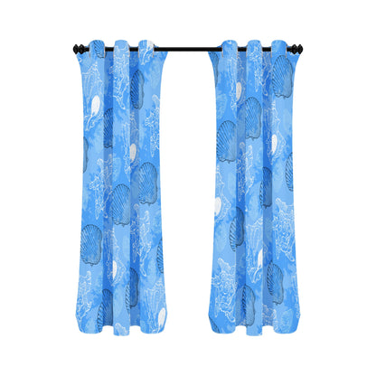 Blue Seashell Ocean Short Curtains | Home Decor