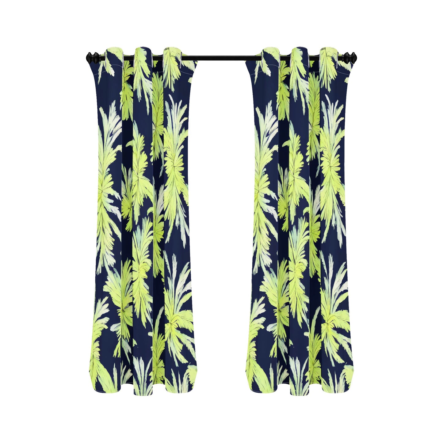 Palm Fronds - Lime Green and Black Short Curtains | Home Decor