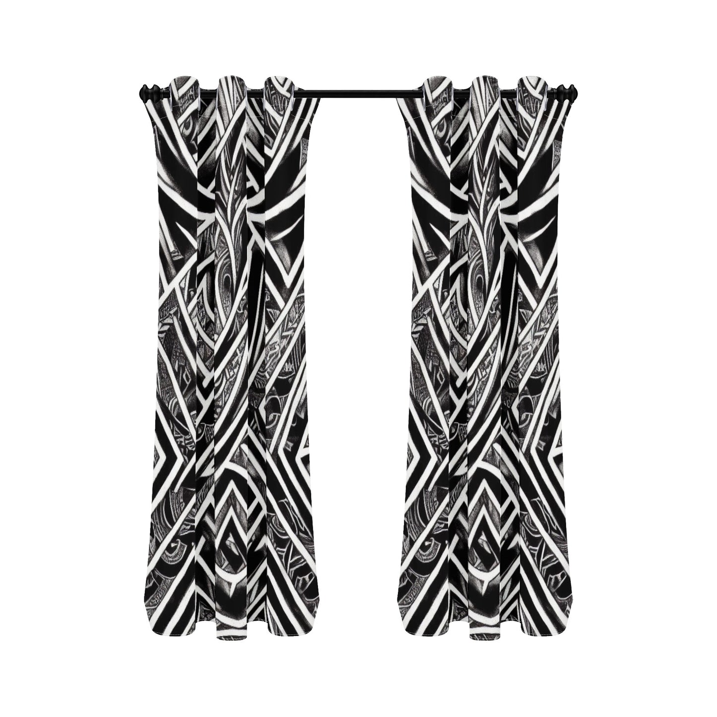 Black and White Polynesian Short Curtains | Home Decor