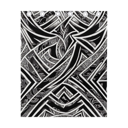 Black and White Polynesian Short Curtains | Home Decor