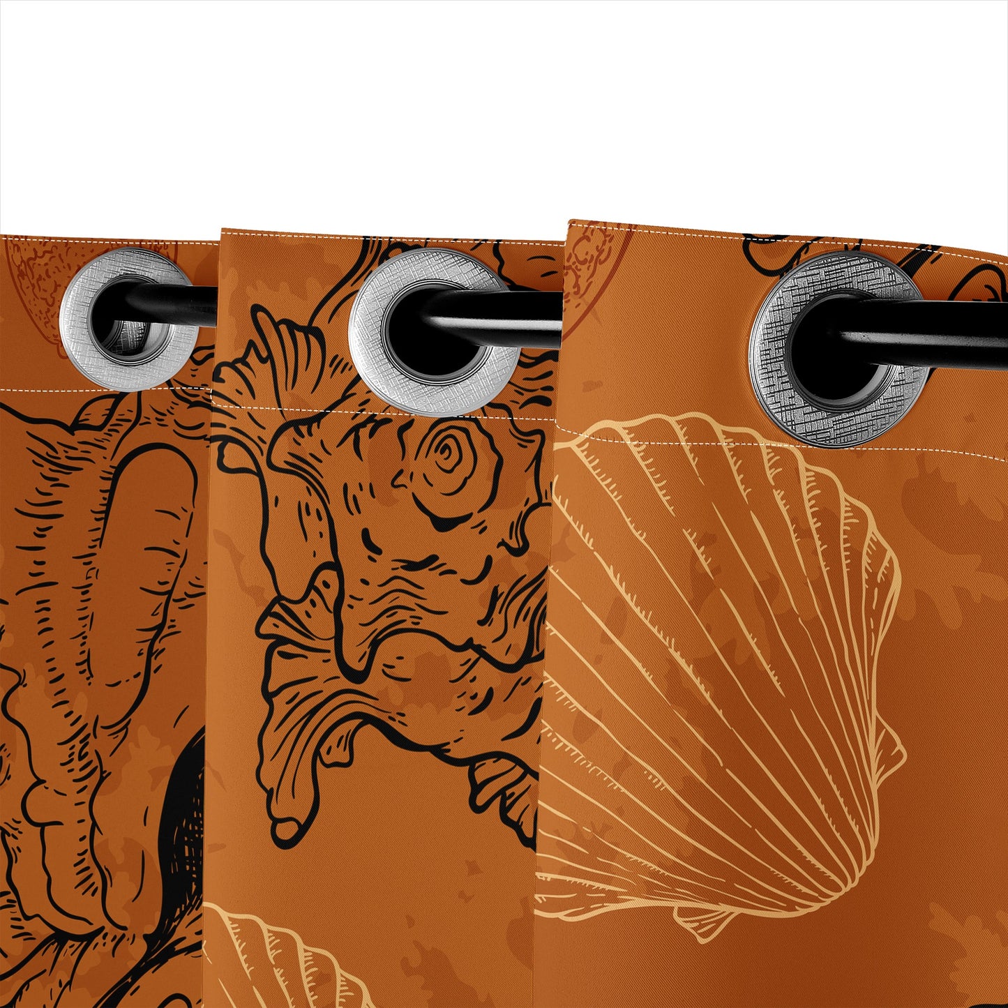 SeaShell Ocean in Orange Short Curtains | Home Decor