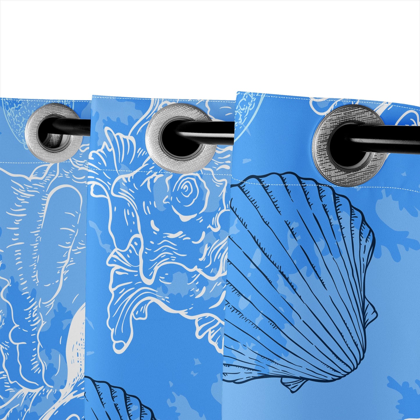 Blue Seashell Ocean Short Curtains | Home Decor