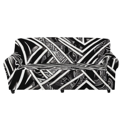 Black and White Polynesian Sofa Protector Cover L Size