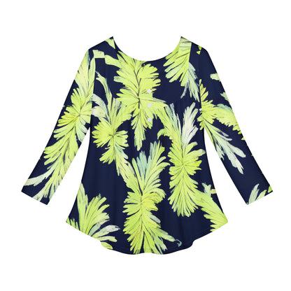 Puakenikeni - Lime Green and Black Women Long Sleeve Shirt - Luxtrini, LLC