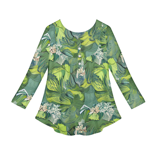 American Lotus Women Long Sleeve Shirt - Luxtrini, LLC