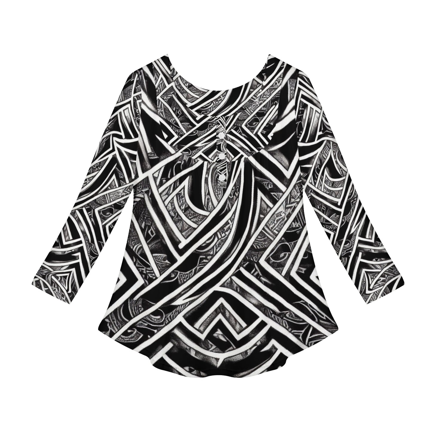 Black and White Polynesian Women Long Sleeve Shirt