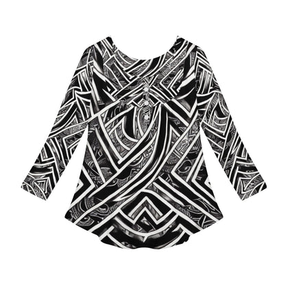 Black and White Polynesian Women Long Sleeve Shirt