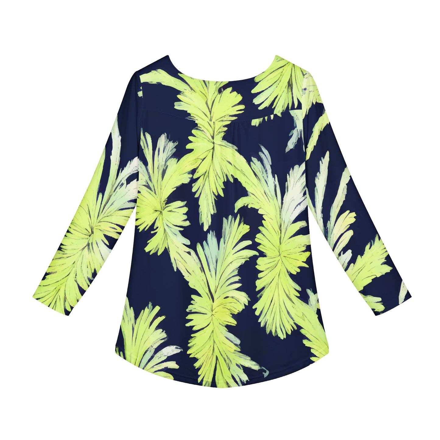 Puakenikeni - Lime Green and Black Women Long Sleeve Shirt - Luxtrini, LLC