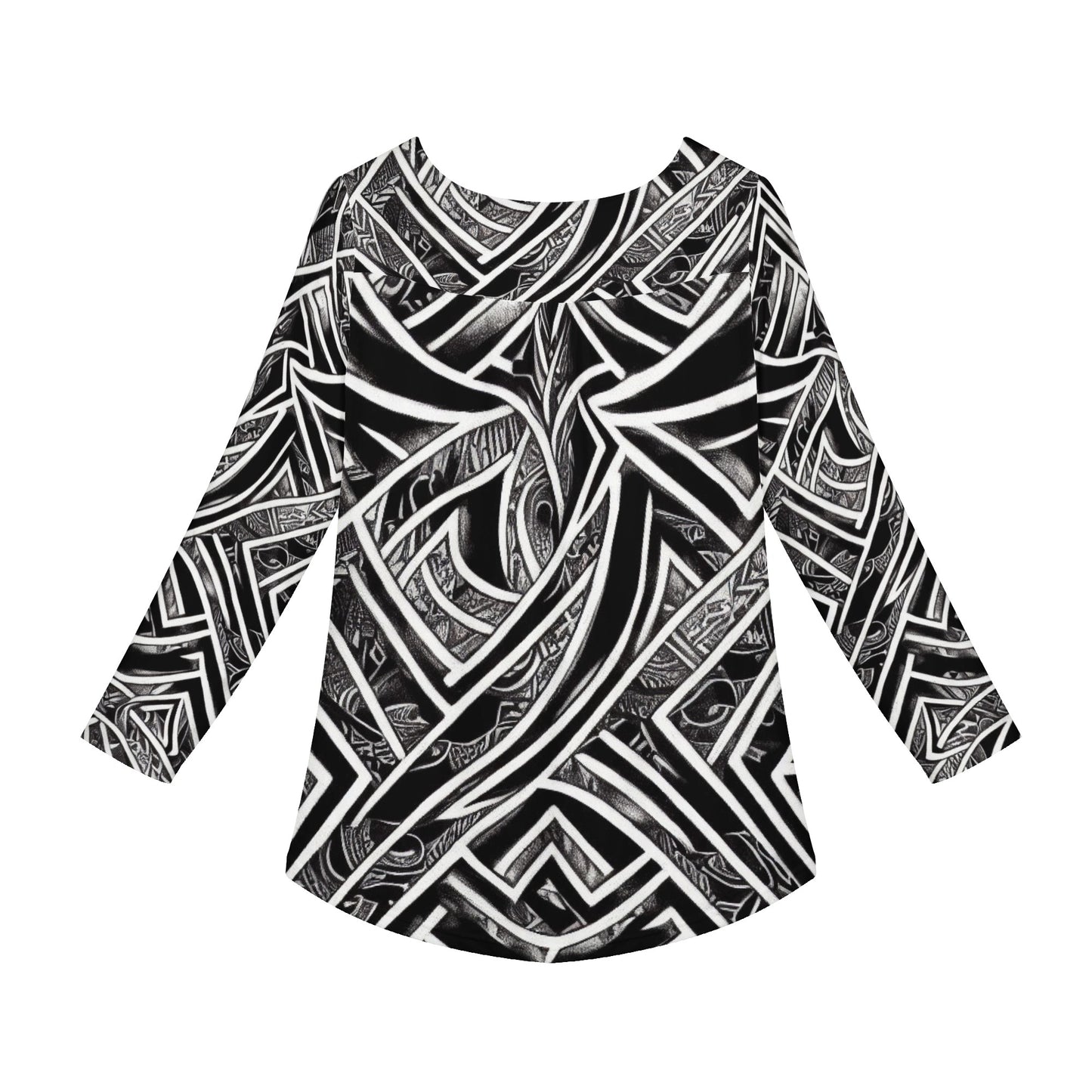 Black and White Polynesian Women Long Sleeve Shirt