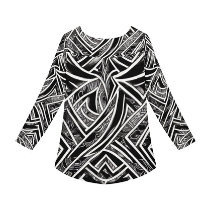 Black and White Polynesian Women Long Sleeve Shirt